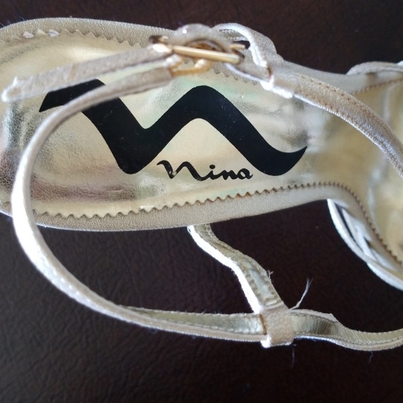 Metallic Gold Sandals with Rhinestones - Picture 2 of 3